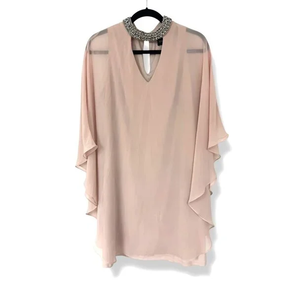 Xscape | Dresses | Xscape Soft Pink Beaded Neckline Chiffon Capelet Overlay  Dress Size 2 Wedding | Poshmark